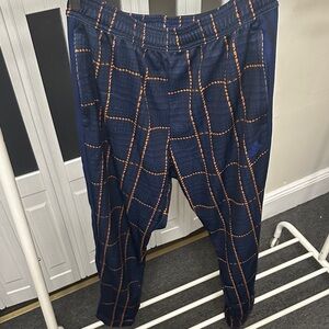 Adidas Navy and Orange Checkered Joggers
